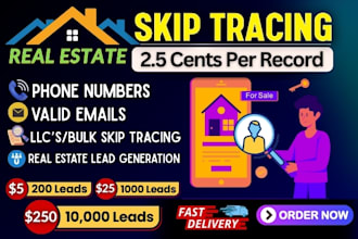provide bulk skip tracing and lead generation for real estate investors