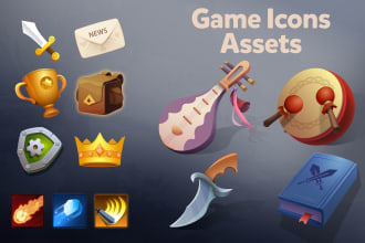 create nice 2d game assets, props, icons, objects and UI