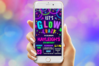 do neon glow party, digital, text phone invite