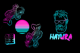 draw neon vaporwave cyberpunk retro japan style illustration