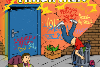 create unique cartoon style album cover or poster