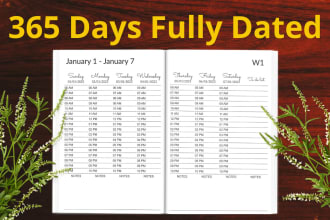 create 365 days fully dated diary, planners for amazon KDP