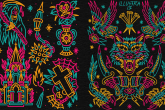 draw the mascot logo, light lines, artwork,tattoo style illustration