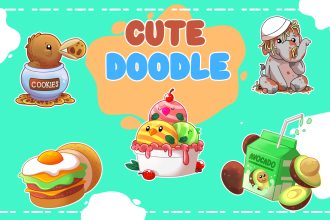 draw cute kawaii animal, cartoon logo,  sticker, emoticons, mascot