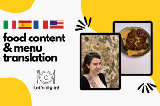 translate your menu from french, italian, spanish to english
