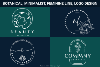 draw a botanical, minimalist, feminine line logo design