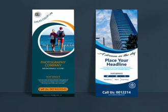 design roll up banner, door hangers, flyer, backdrops