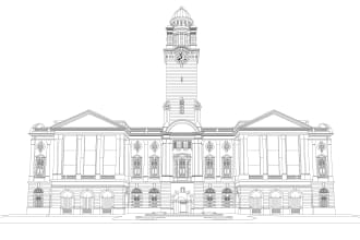 draw architectural sketch of buildings for commercial using