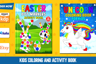 create kids coloring book cover children activity book interior for amazon kdp
