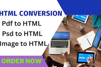 convert pdf, figma,psd, word, image, png, jpg into HTML webpage