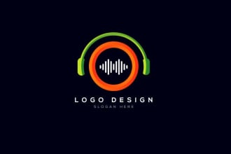 design awesome podcast, dj music, radio, studio logo