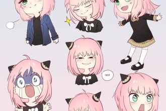 design cute kawaii stickers, emoji, chibi characters