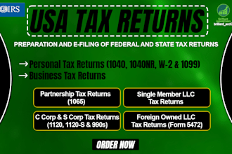 prepare and efile USA tax returns for personal, partnership, llc, c corp, s corp