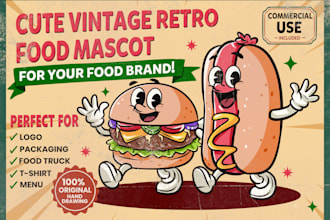 create cute retro food mascot for your brand