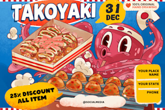 draw hand drawn food illustration with retro mascot