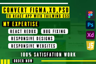 convert figma, xd, psd to react app with tailwind css