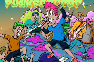 dope cartoon album cover pop punk, punk rock, poster your event
