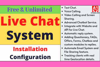 set up a live chat system with unlimited audio video calling, chatbot and more