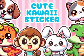draw cute kawaii cartoon for sticker, emotes, clip art