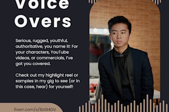 voiceover your characters, ads, audiobooks, youtube videos