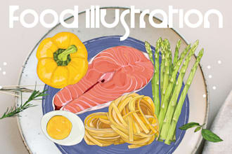 create food illustrations, drinks, dishes, vegetables