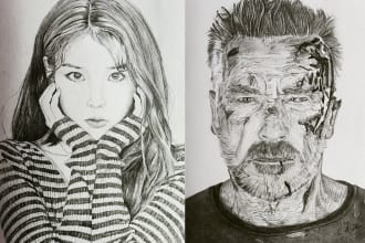 draw amazing realistic pencil portrait, sketch from photo