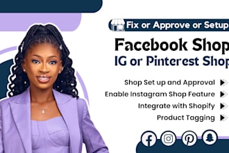 fix rejected fb shop , setup  facebook shop  and instagram shop and tiktok shop
