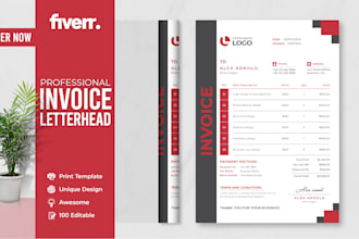 Review  design invoice, editable letterhead, worksheet