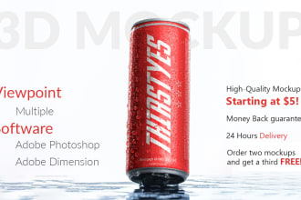 create 3d mockup for box, bag, can, clothing, and product