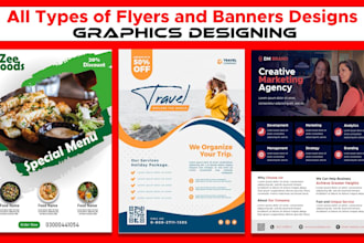 do graphic designing, logo, flyers, business, landscape banners, hotel food menu