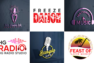 dj, tv, radio, music, rap and band logo design