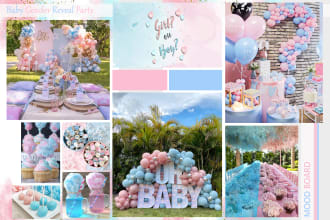 do a mood board for baby gender reveal party or baby shower