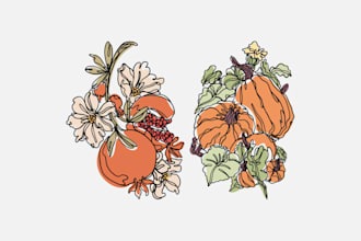 draw floral object, fruit, plant line art illustration in 24 hours