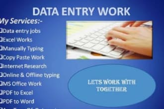 do data entry, data scraping, PDF to word, email research