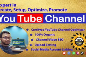 create setup promotion SEO and youtube channel optimization