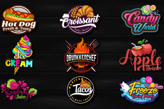 design restaurant,cafe,bbq,grill,bakery,candy,food, juice logo