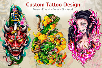 design a custom tattoo in blackwork, anime or color style