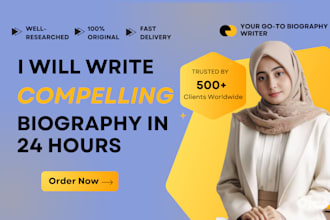 write flawless biography or about me page within 12 hours