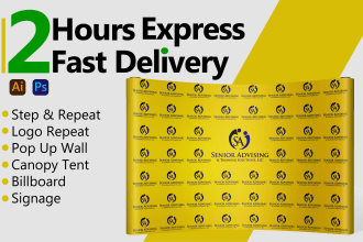 design step and repeat backdrop or signage in 2hours