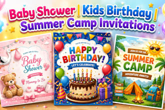 design kids birthday, summer camp, day care, baby shower