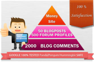 create a two tier seo campaign blog posts,forum profiles and comments