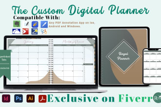 design custom digital planner, calendar, journal for ipad, goodnotes, etsy