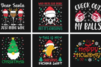 do christmas sweater and typography t shirt design in 24 hour