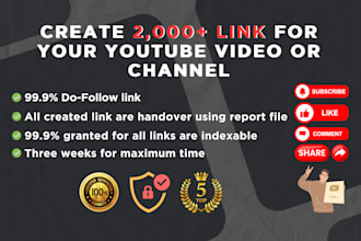 build 2000 high quality backlinks to your youtube and channel video for SEO