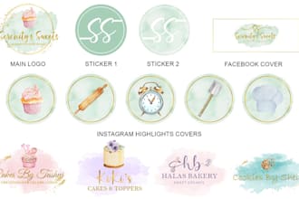 do watercolor feminine cake bakery dessert cookies cupcake and candies logo