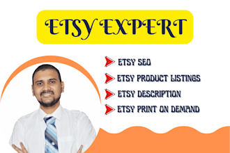 set up etsy store, print on demand, etsy listing, and seo