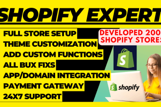 create complete shopify store do custom coding add functions