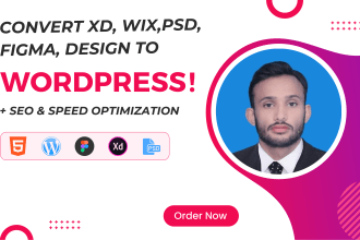 convert PSD to wordpress, xd to wordpress, figma to wordpress using elementor