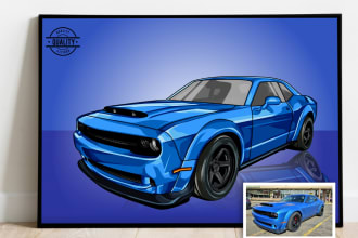 make detailed design car vector cartoon illustration in 3 days