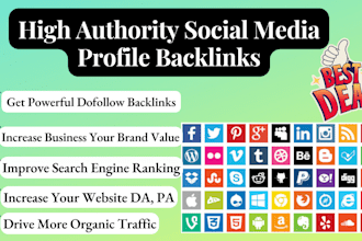do 350 high authority social media profile backlinks, SEO link building